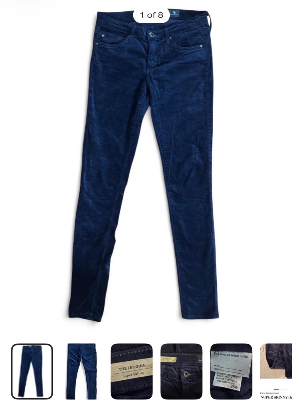 AG Adriano Goldschmied Navy Skinny Corduroy Pants